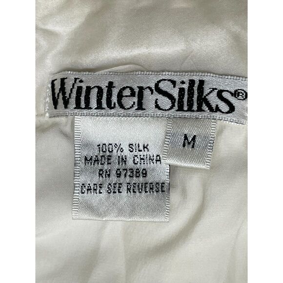 WinterSilks Women’s M White Button-Up Silk Shirt Floral Embroidered Vintage - Picture 4 of 8